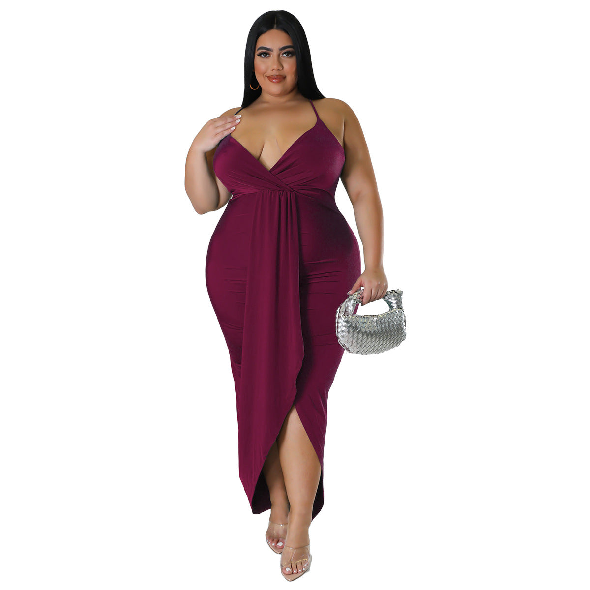 Women'S Solid  Straps Sleeveless V-Neck Party Dress 12