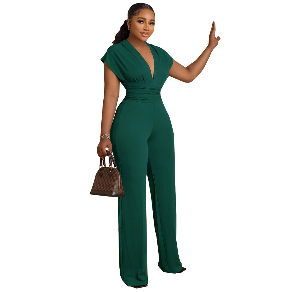 Solid Color Slim Women's Deep V Sexy Fashion Casual Jumpsuit 7
