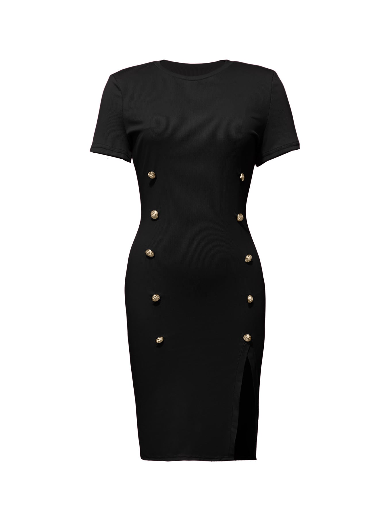 Women solid decorative buckle slit dress 9