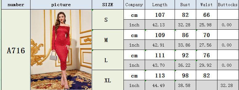 Women Beaded Patchwork Off Shoulder Long-sleeved Dress 8