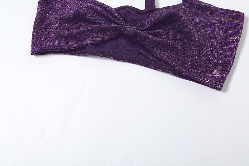 Women summer sexy Solid one-shoulder Halter Neck Strapless Top and Skirt two-piece set 10