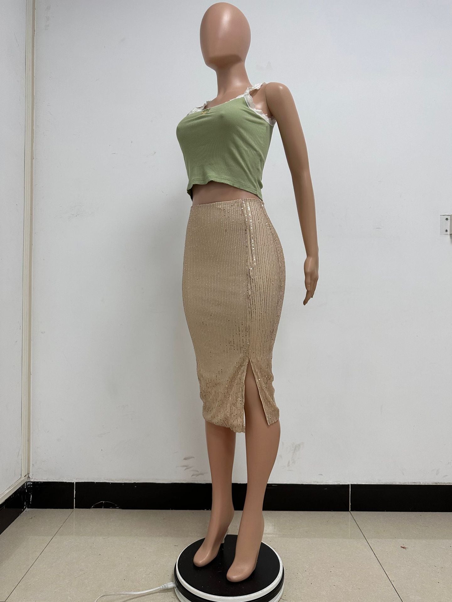Women Slit Bodycon Sequined Skirt 68