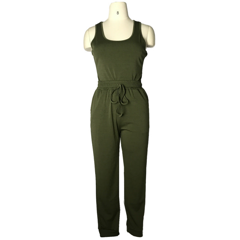 Women's Sexy Solid Vest Drawstring Trousers Two-Piece Set For Women 21