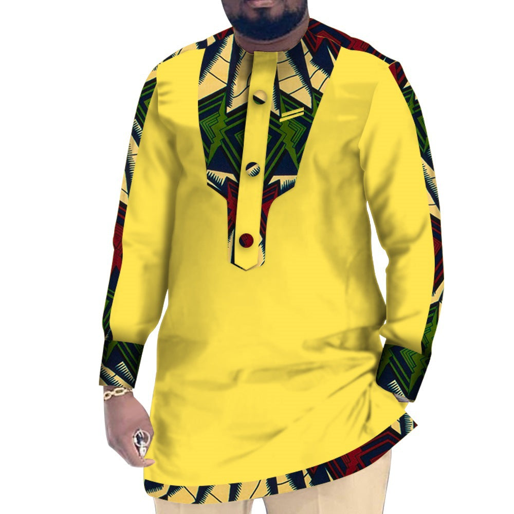 Casual Cotton Men's African Clothing Dashiki Patchwork Long Sleeve Top Bazin Ridge Traditional African Clothing 17