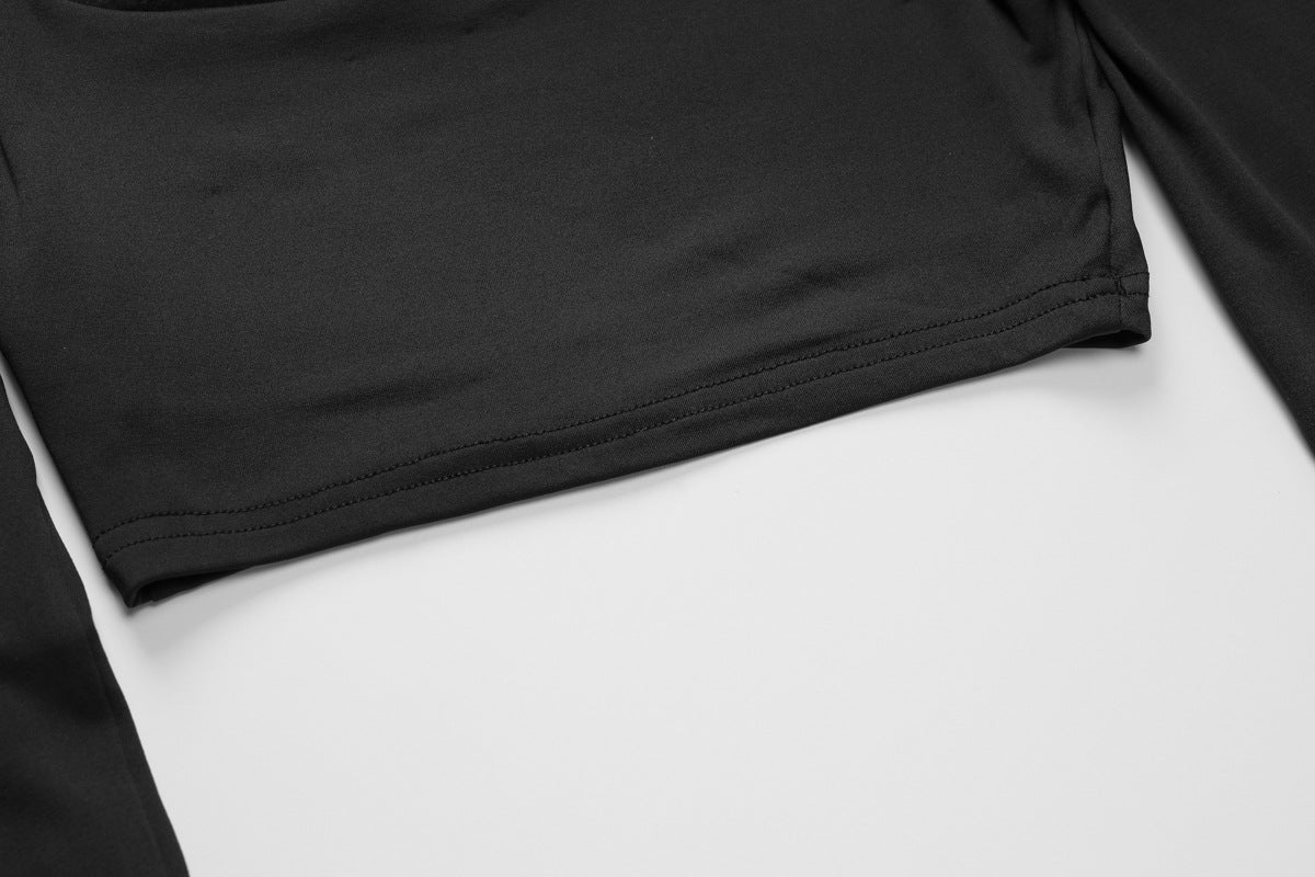 Women Solid Long Sleeve Square Neck Top and Bell Bottom Long Pants Casual Two-piece Set 9