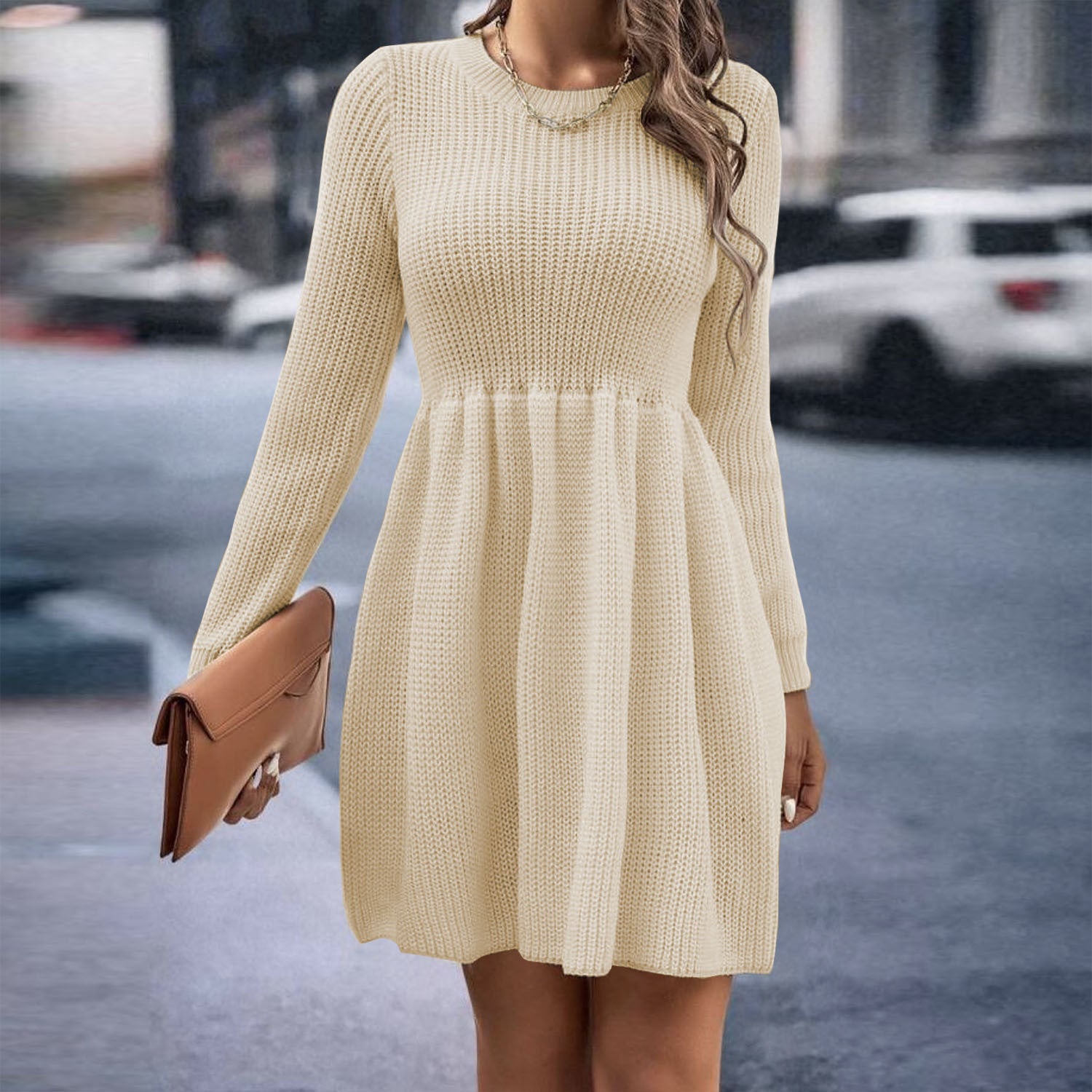 Autumn And Winter Women's Solid Color Sweater Dress 3