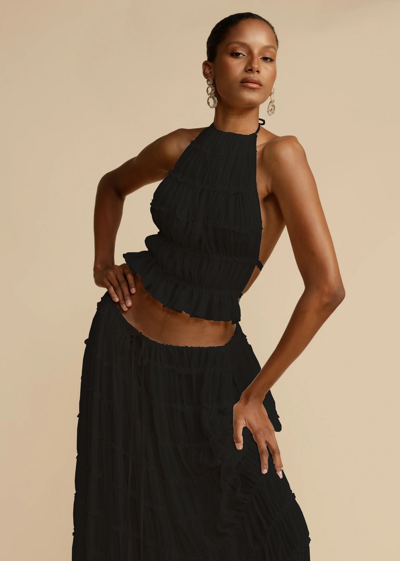 Women Spring Summer Casual Halter Neck Top and Long Skirt two-piece set 25