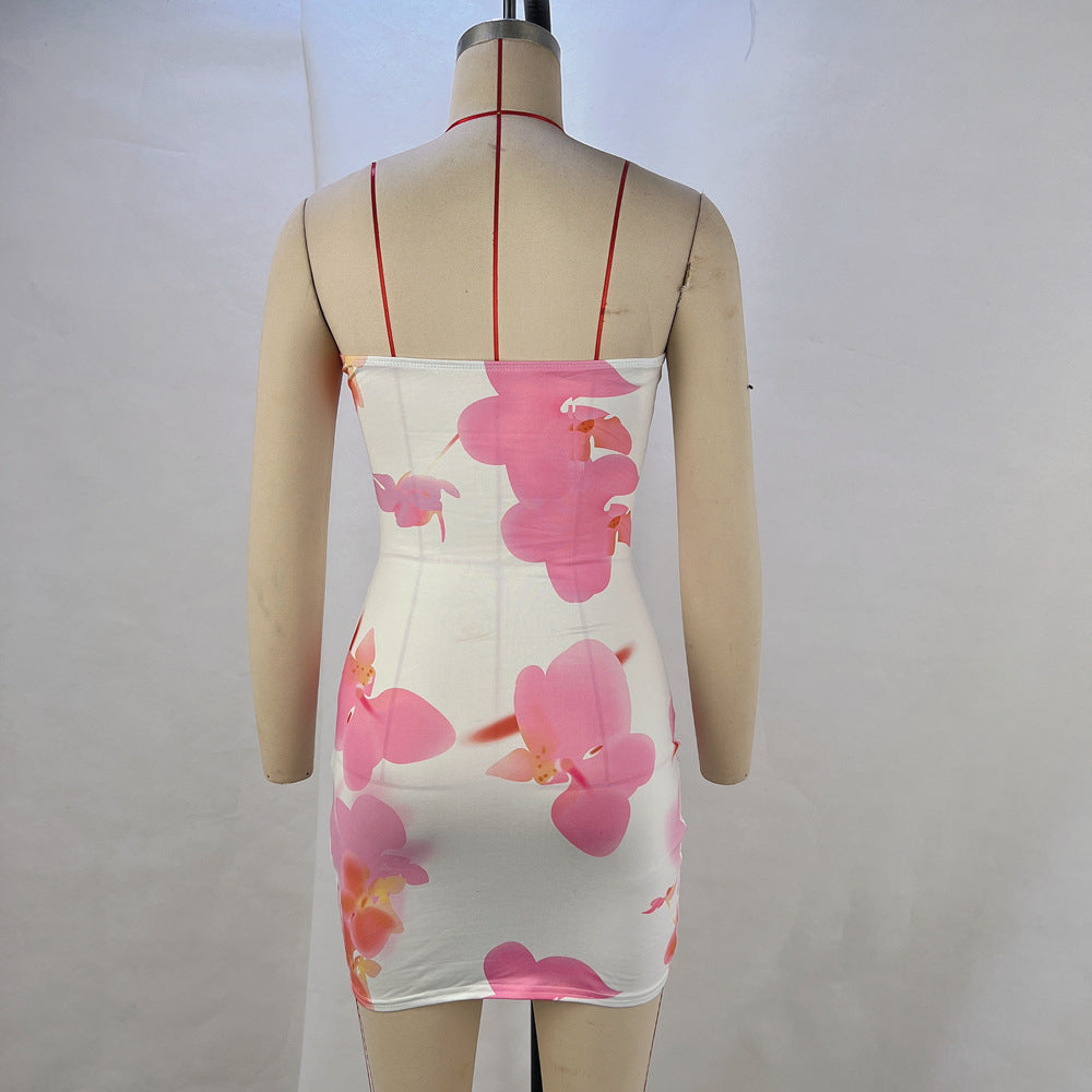 Women's Summer Sexy Floral Printed Strapless Slim Nightclub Bodycon Dress 11
