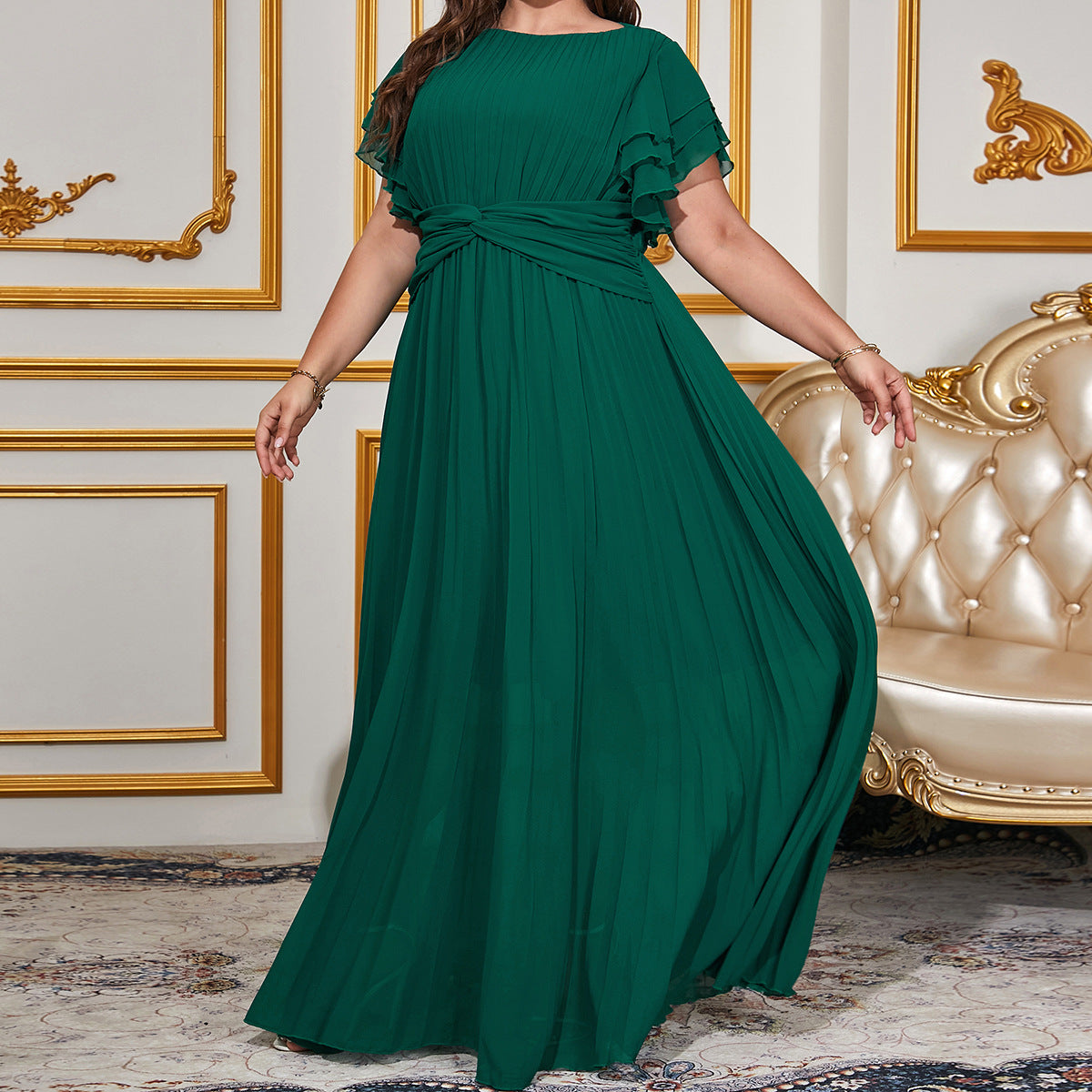 Women Solid Elegant Round Neck Maxi Dress 7