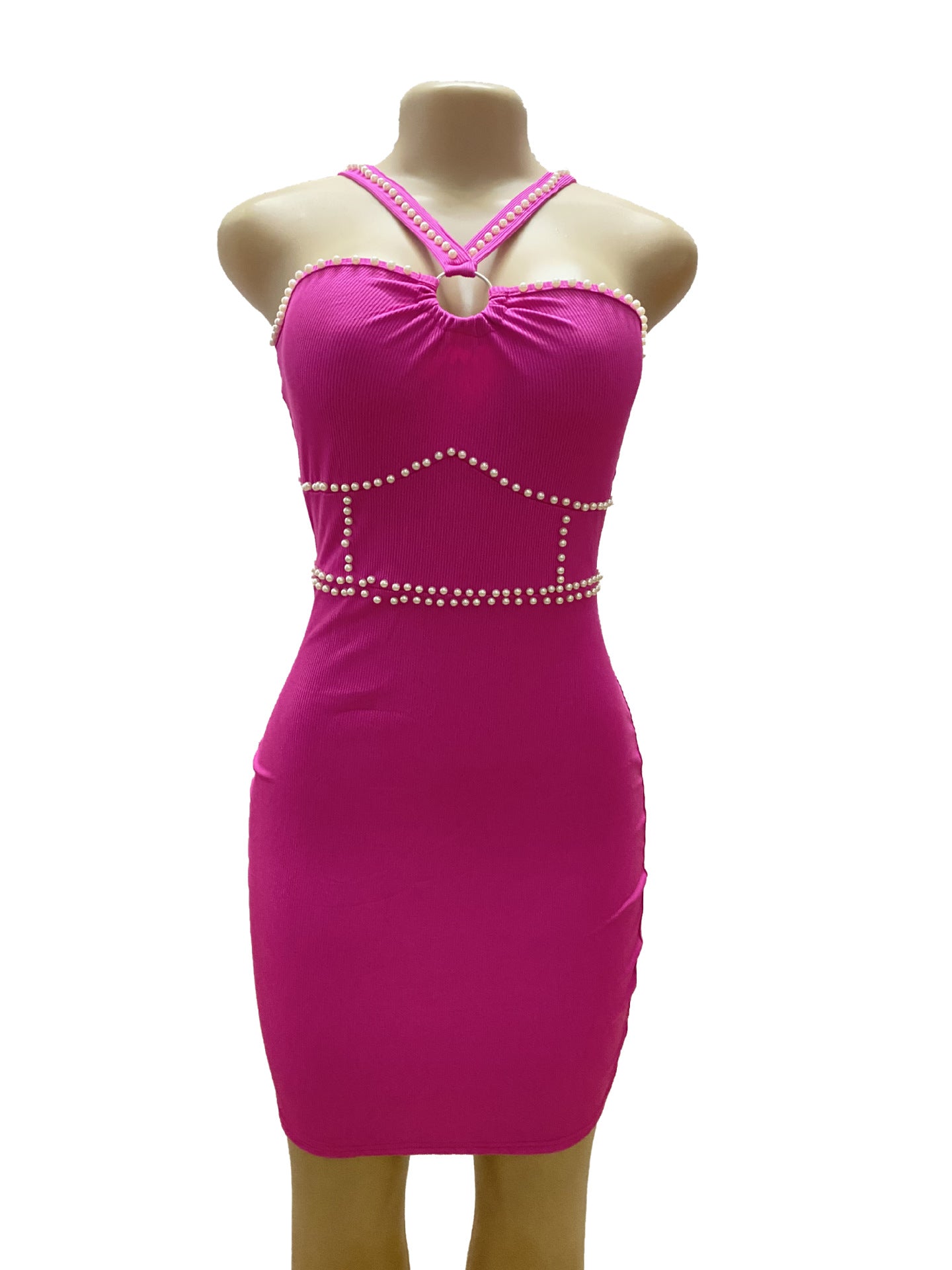 Women Beaded Sexy French Halter Neck Dress 13