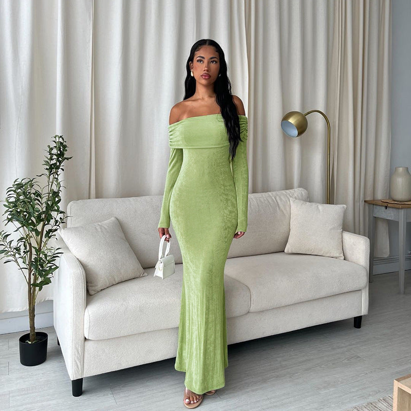 Women Off Shoulder Gathered Long-sleeved Bodycon Dress 3