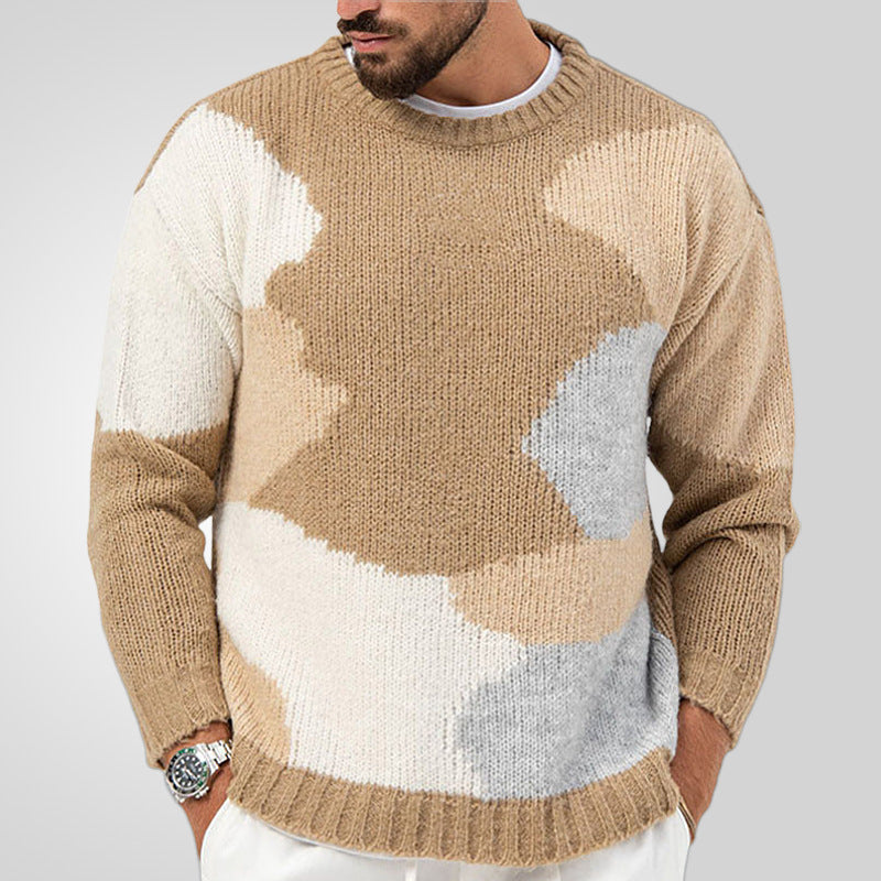Men's Casual jacquard knitting Round Neck long-sleeved sweater