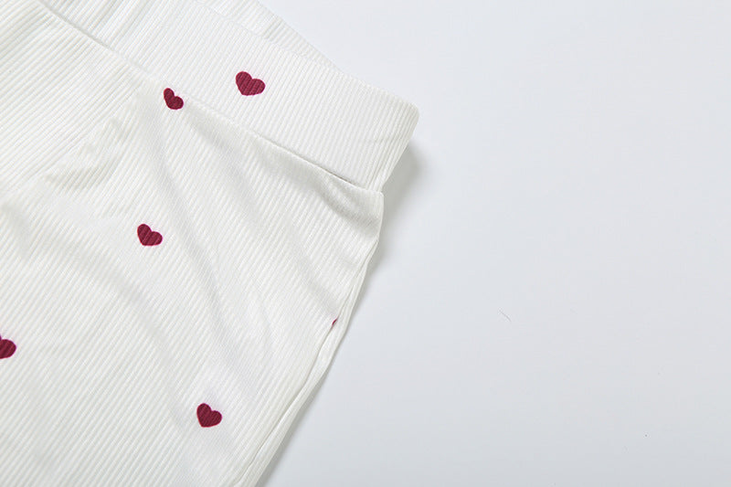 Women Summer Heart Print Vest Shorts Two Piece Set 21