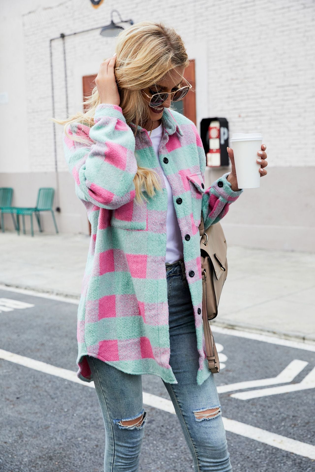 Autumn And Winter Single-Breasted Turndown Collar Long-Sleeved Plaid Cardigan Shirt For Women 10