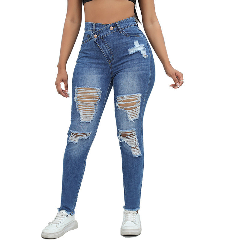 Autumn High Quality Ripped Women's High Waist Denim Pants 7