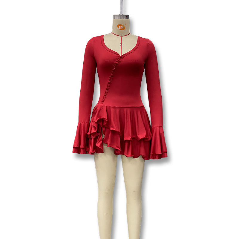 Summer Sexy Single-Button Bell Sleeve Slim Waist Mini Dress 29