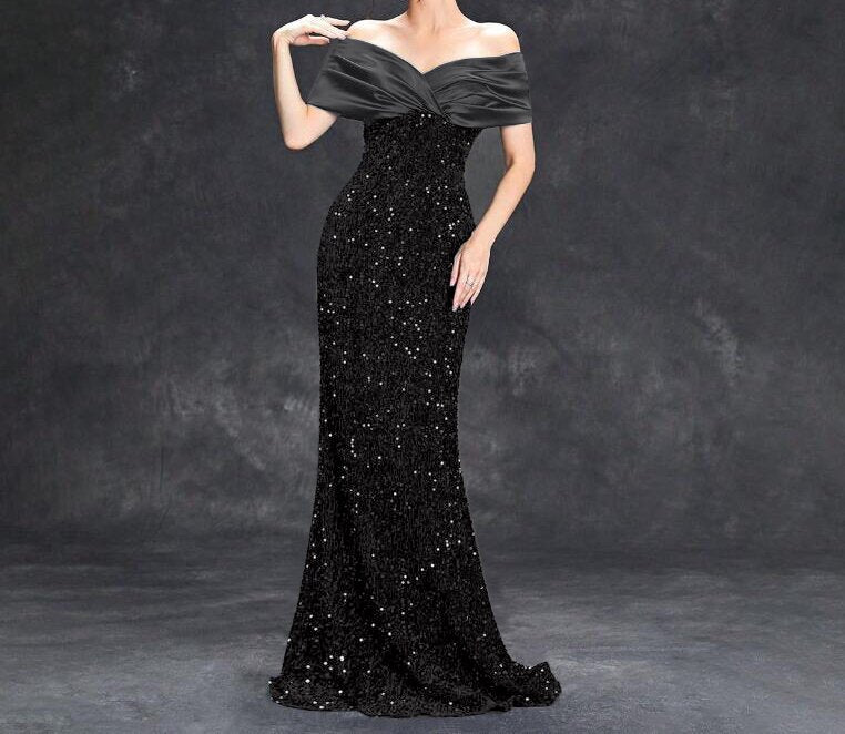 Women Off Shoulder Fishtail Sexy Sequin Party Evening Dress 4