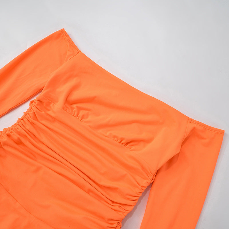 Women Solid Off Shoulder Bell Bottom Sleeve Dress 11