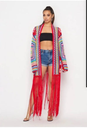 Women irregular fringe lace-up Coat 5