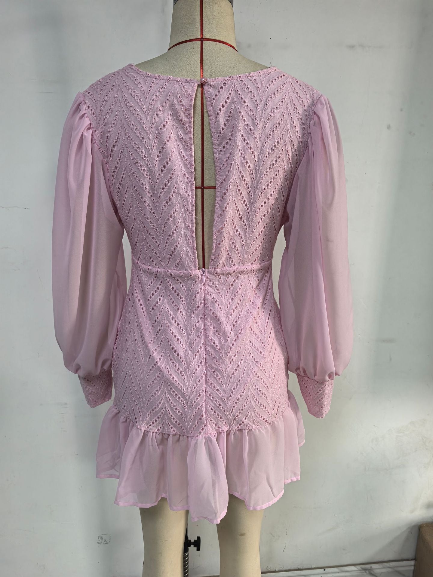 Women Spring/Summer Lantern Sleeve V-Neck Long Sleeve Hollow Sexy Lingerie Dresses 7