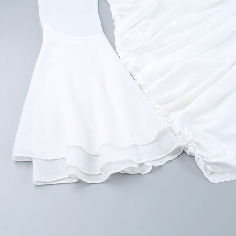 Spring Chic Fashion Deep V Bell Bottom Long Sleeve Bodycon Dress 16