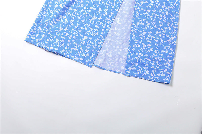 Women sexy square neck floral slit dress 16