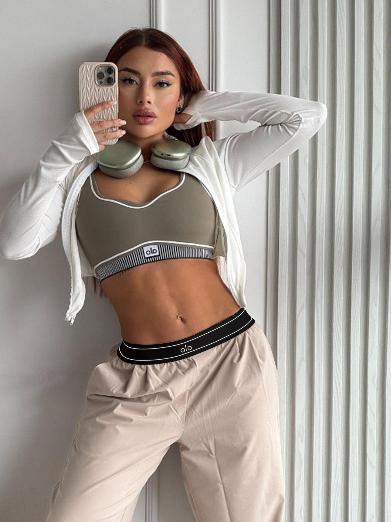 Women's Autumn Winter Casual Straight Loose Wide-Leg Letter  Embroidered Elastic Waist Pants 4