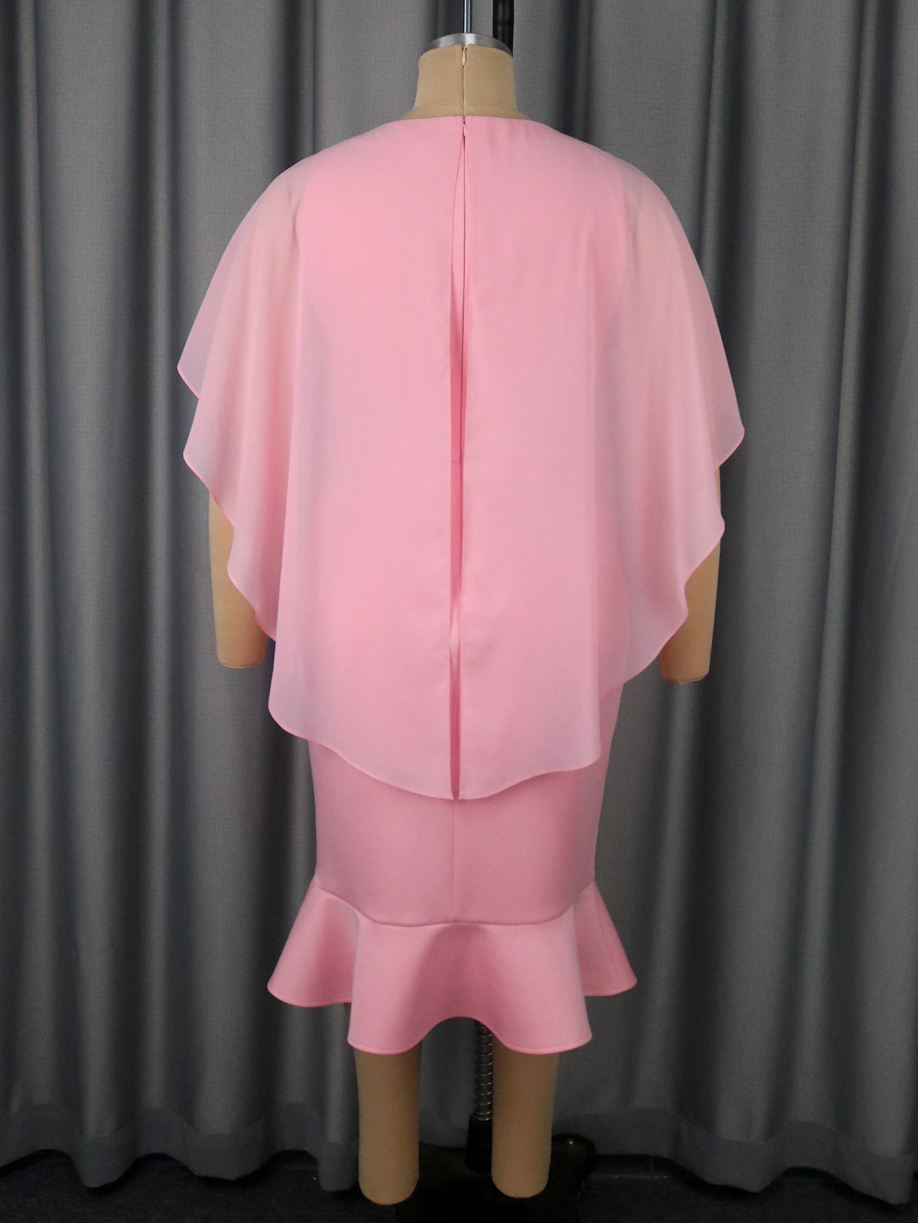 Plus-Size Women Style Cape Round Neck Ruffle Bodycon Formal Party Fishtail Dress 7