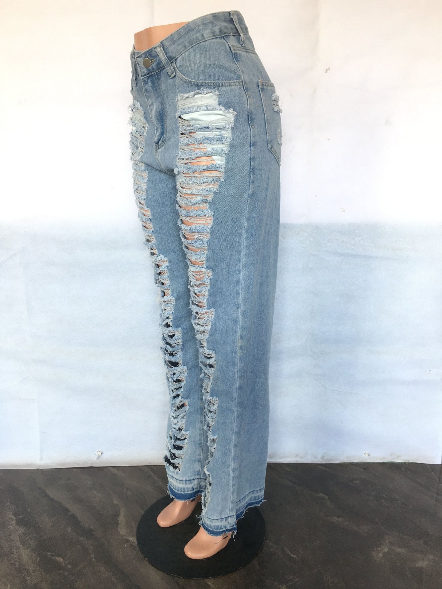Fashion Versatile Slim Sexy Micro Stretch Ripped Micro Bell Bottom Denim Pants 9