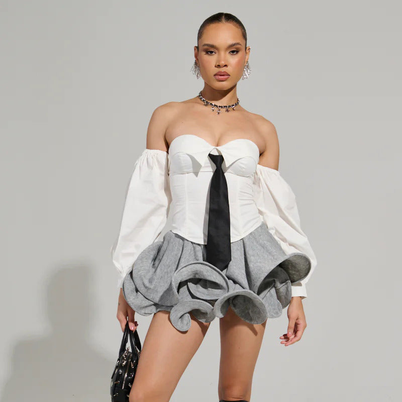 Spring Solid Color Puffy High Waist Mini Skirt 6