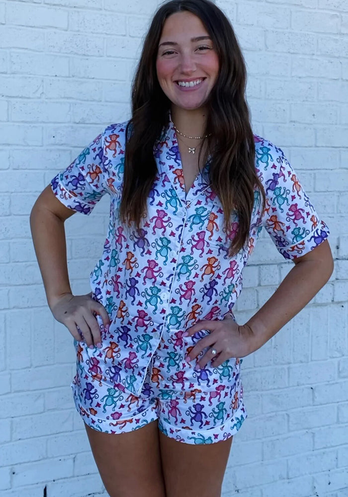 Summer Monkey Print Home Clothes Adult Women's Pajamas Set