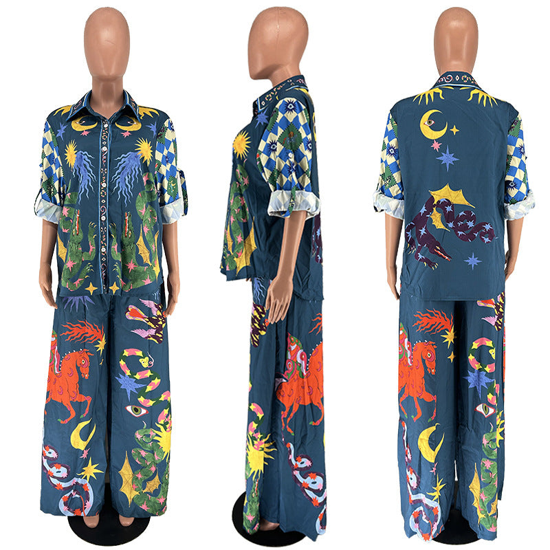 Women Print Casual Top and Pant Two-Piece Set 7
