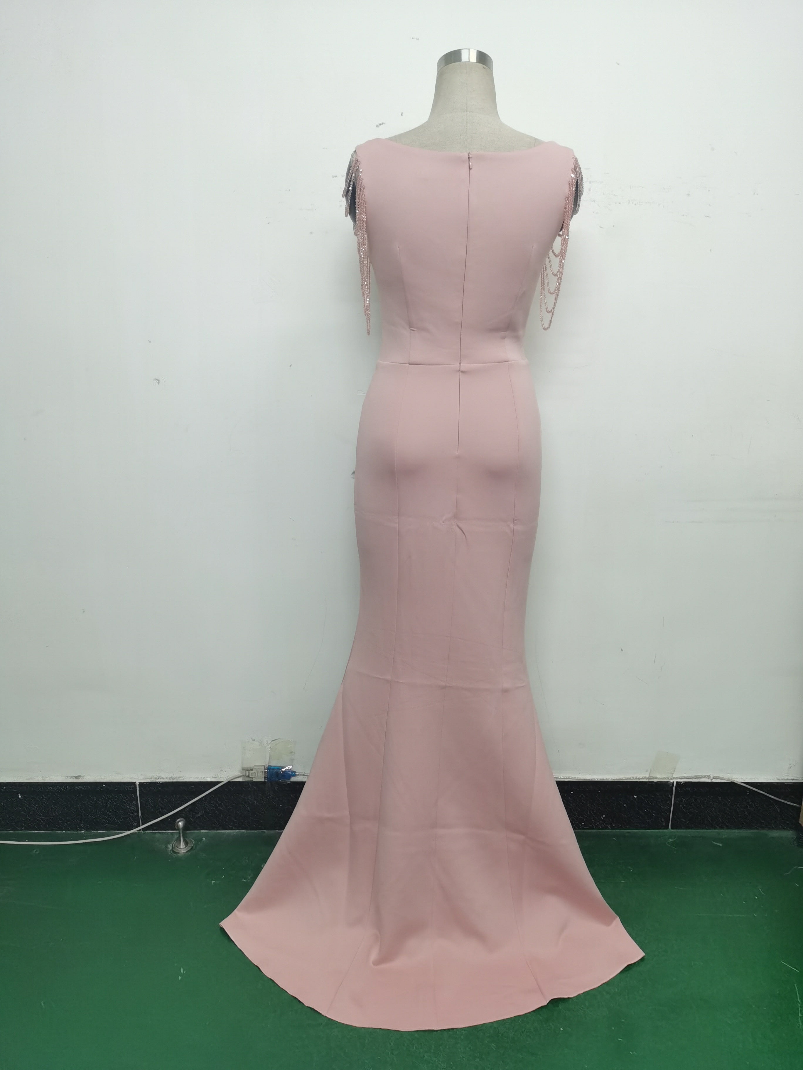 Women Beaded See-Through Mesh Split Evening Dress 21