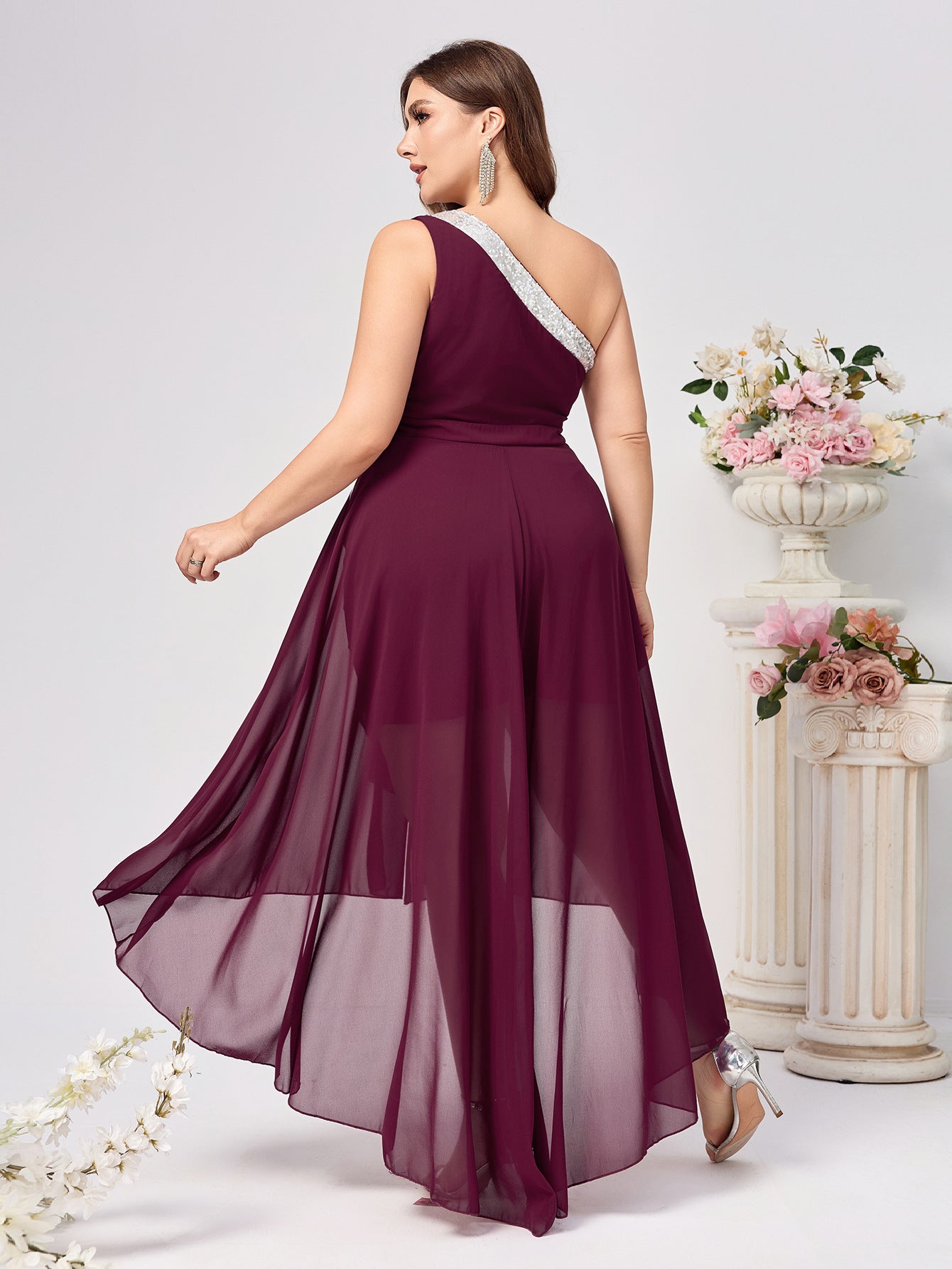 Plus Size Women Slash Shoulder Soild Dress 7