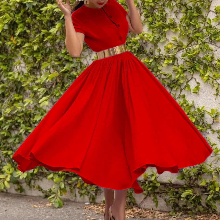 Women Summer Short Sleeve Belted Dress 3