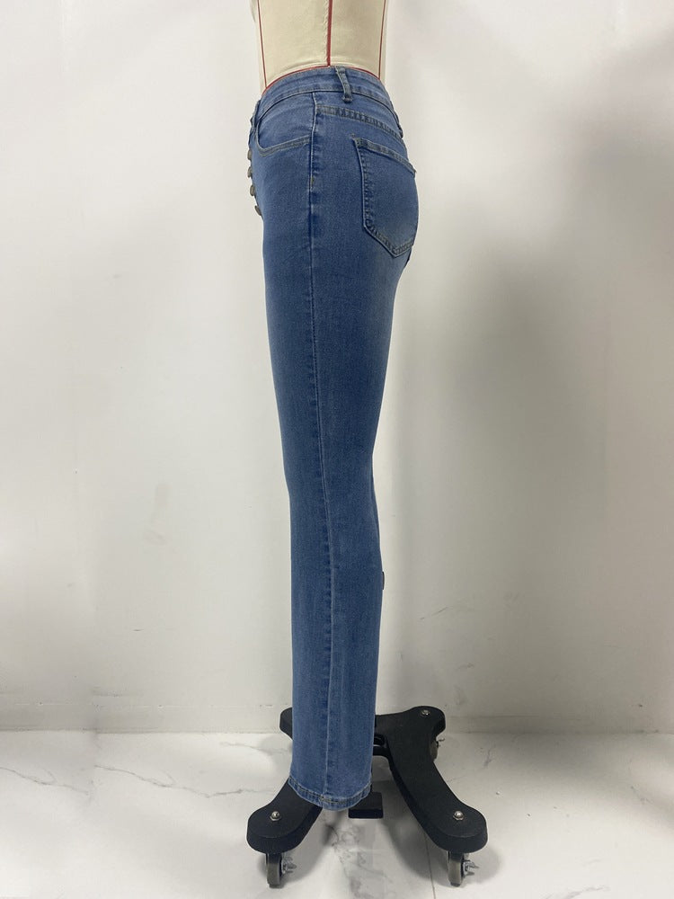 Spring Chic High Waist Slim Fit Flared Denim Pants 11