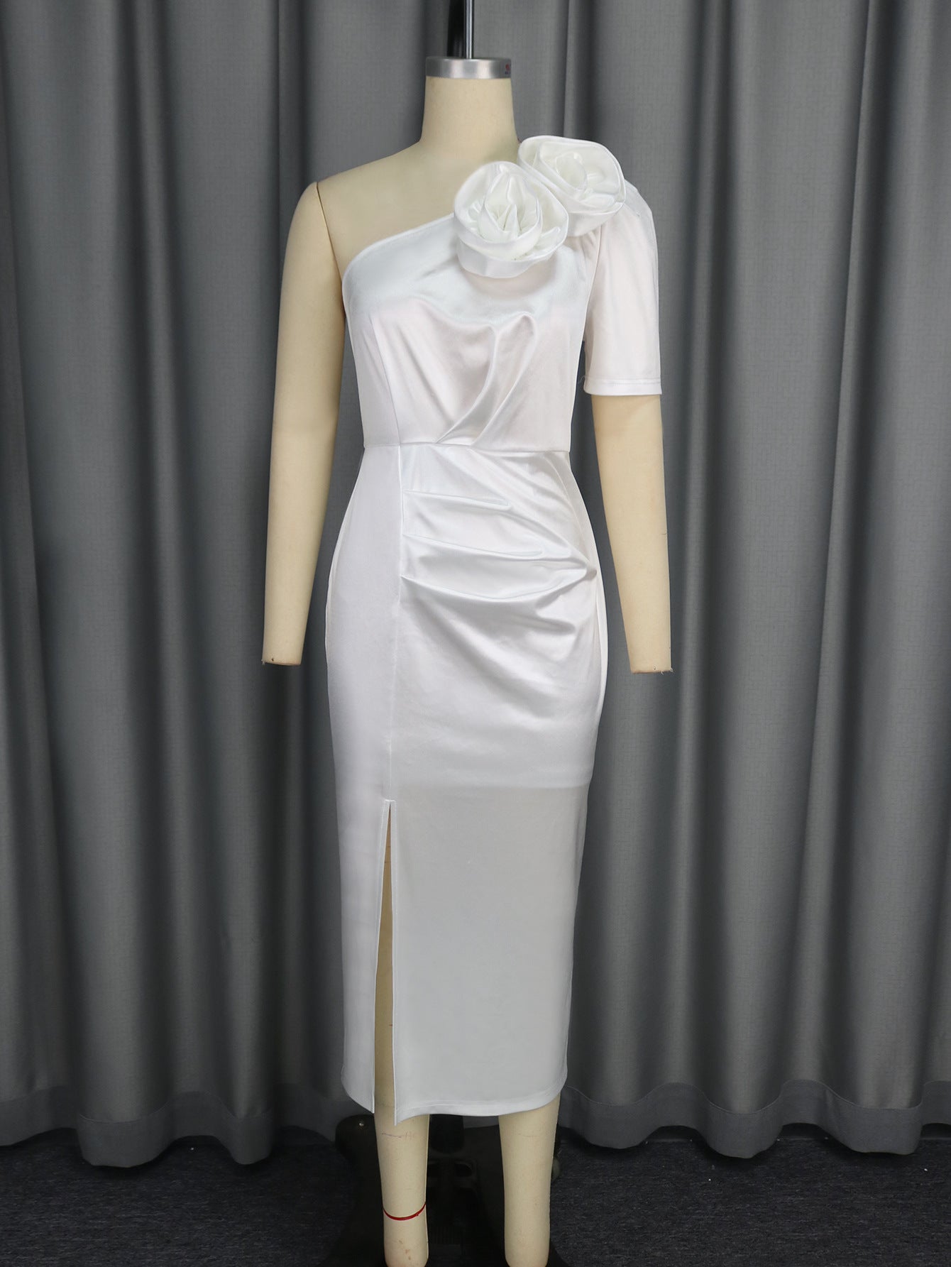 Women Career Solid Slash Shoulder Party Formal Party Slit Dresses 10