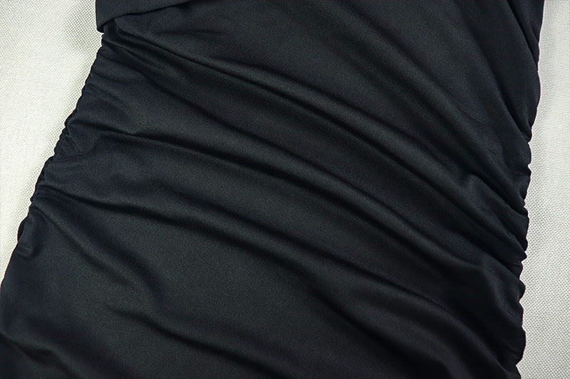 Women Solid Pleated Irregular One-Shoulder Slash Shoulder Slit Dress 10