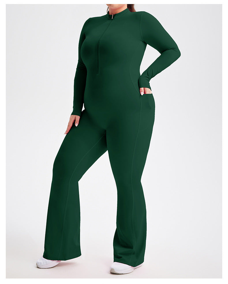 Plus Size Zipper Long Sleeve Fitness Sport Bell Bottom Jumpsuit Tight Fitting Yoga wear 13