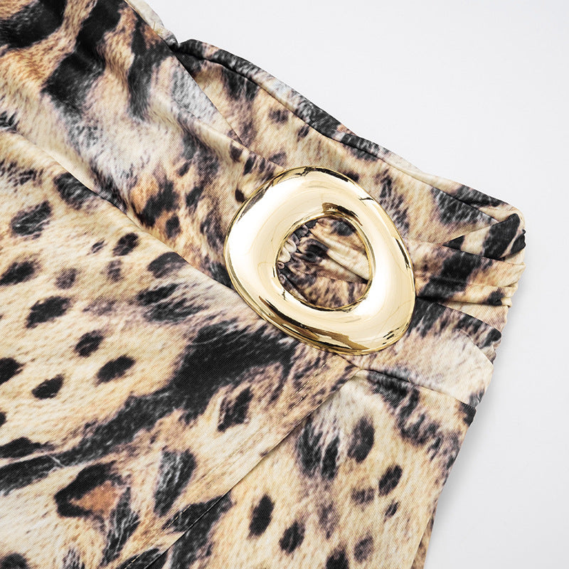 Women's Sexy Print Halter Neck Lace-Up Strapless Top with Slit Skirt Two-Piece Set 16