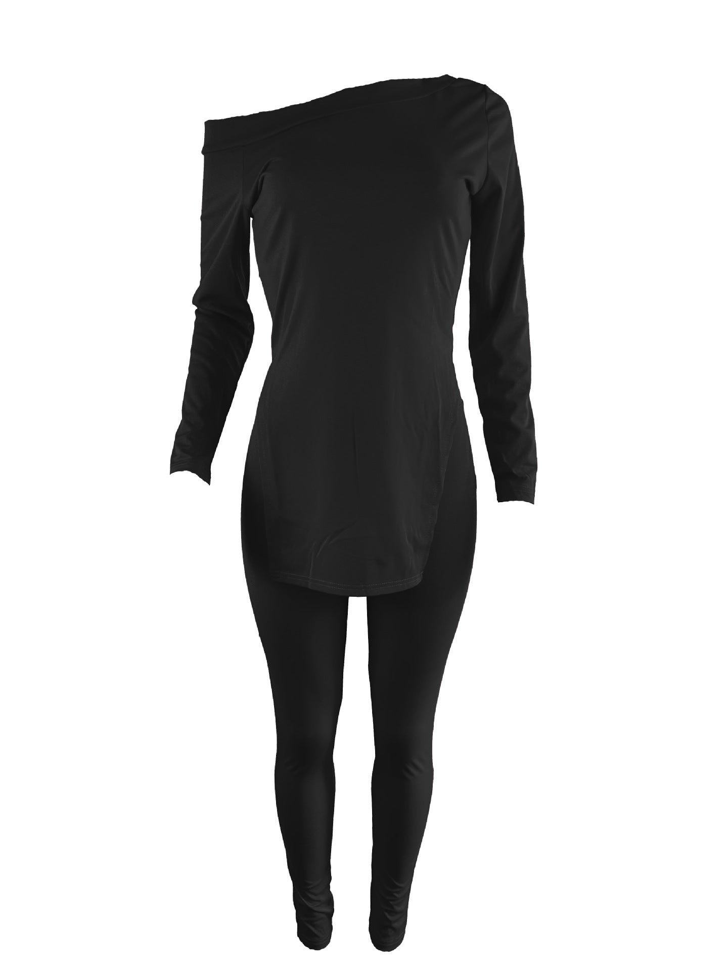 Women Patchwork Slit Long Sleeve Top And Pant Casual Two-piece Set 8