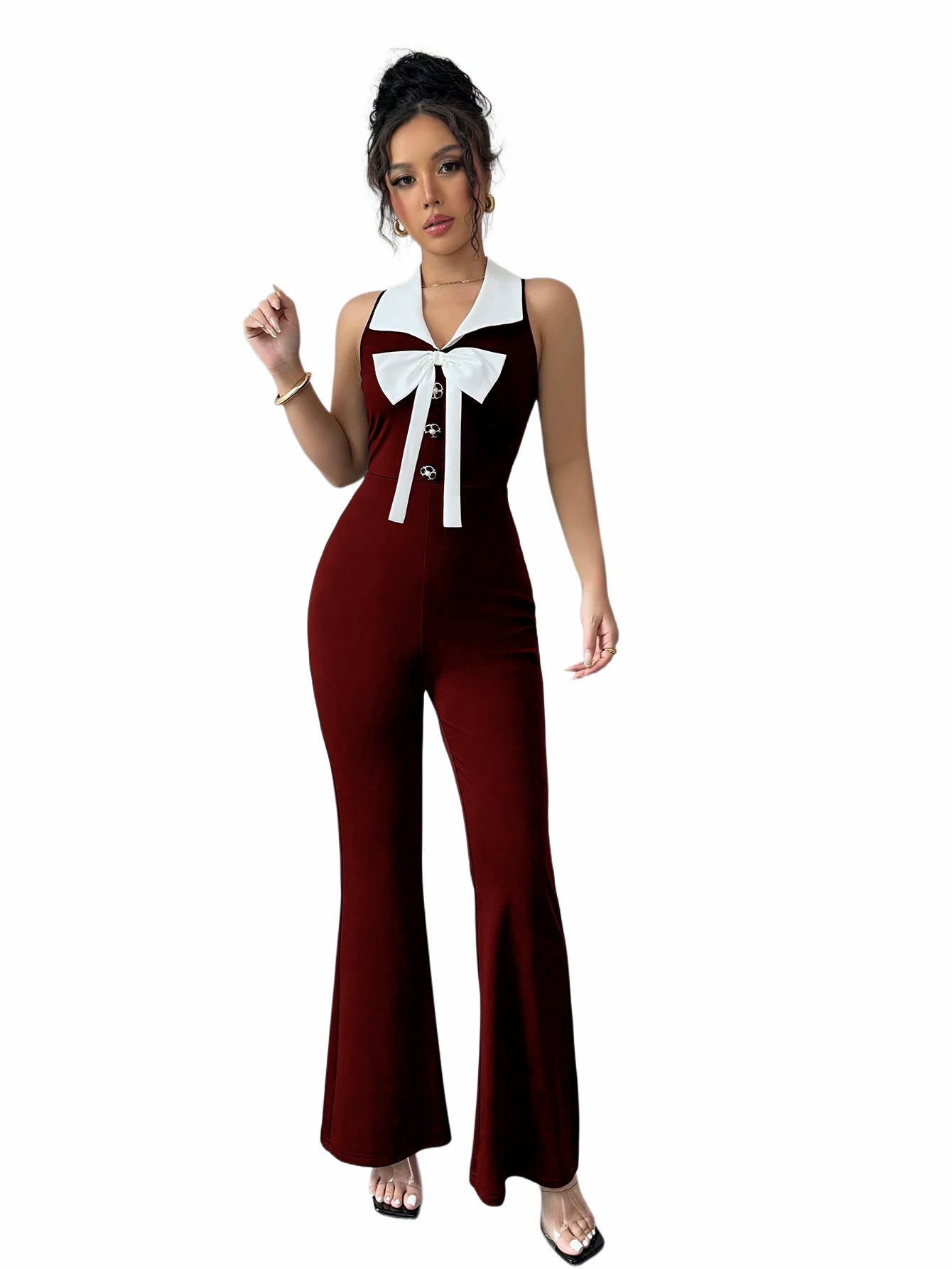 Sexy Fashion Solid Color Sleeveless V-Neck Women's Jumpsuit 6