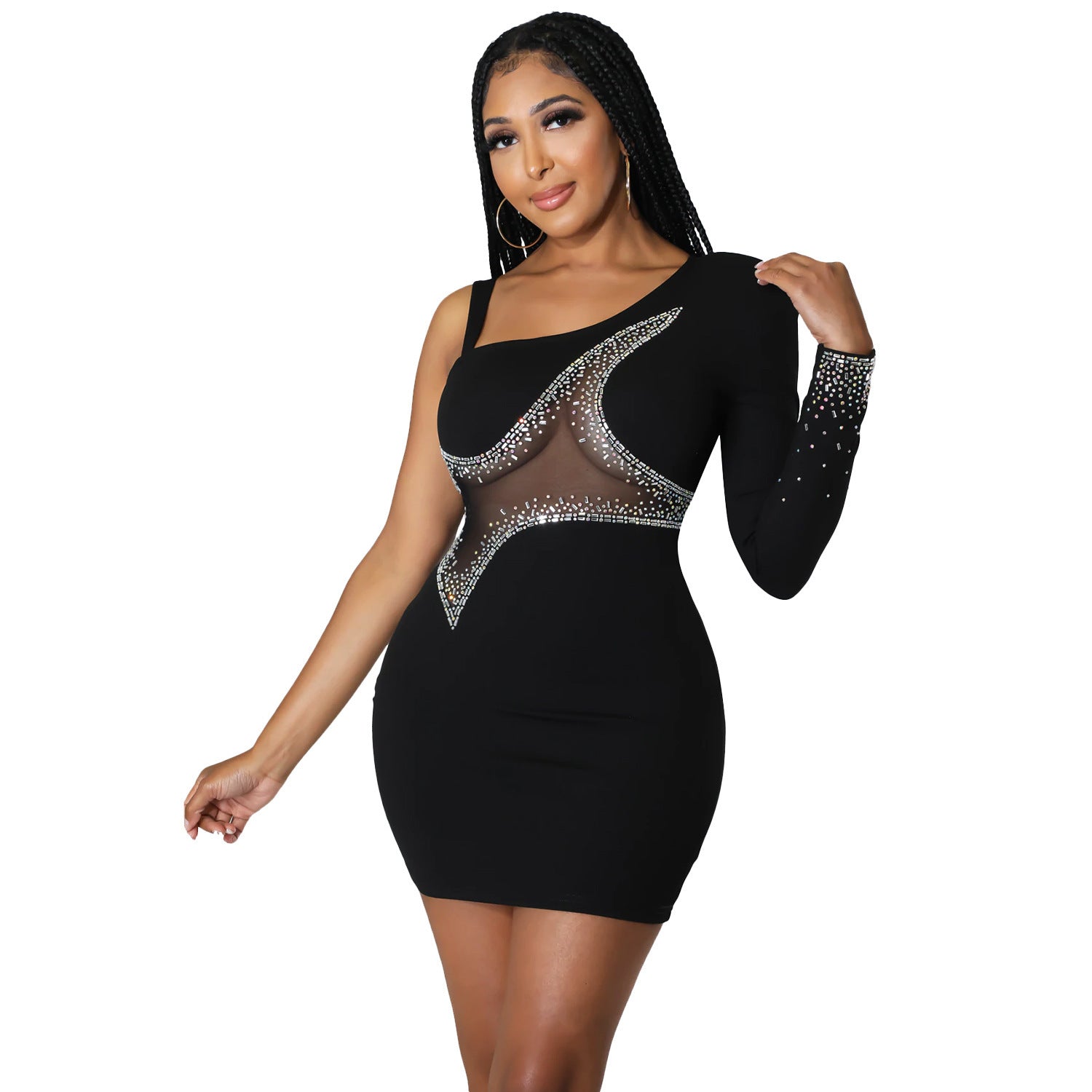 Summer Women Fashion Sexy Tight Fitting Bodycon One Shoulder Sleeve Dress 7