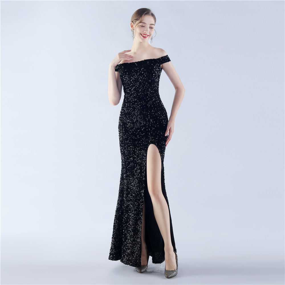 Women Sequins Formal Party Off Shoulder Evening Dress