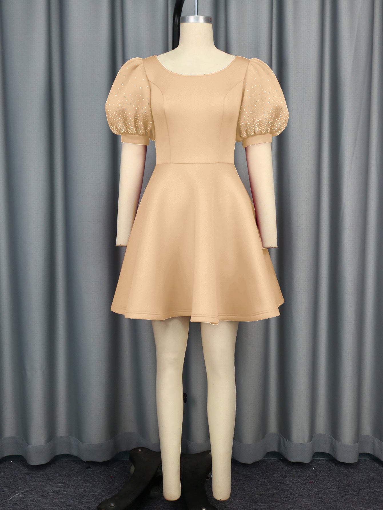 Women Beaded Puff Sleeve Formal Party Evening Dress 3