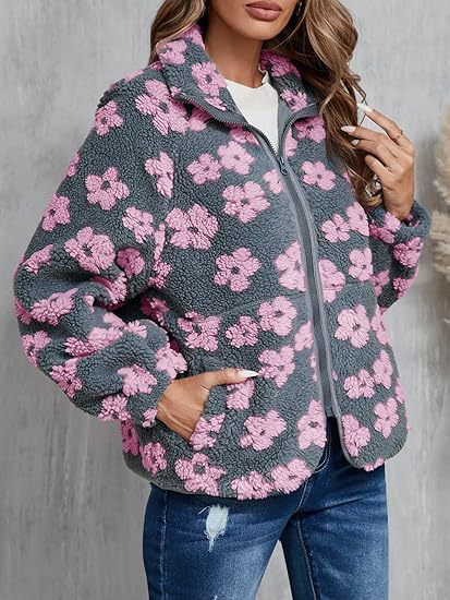 Women zipper printed pocket flower jacket 3