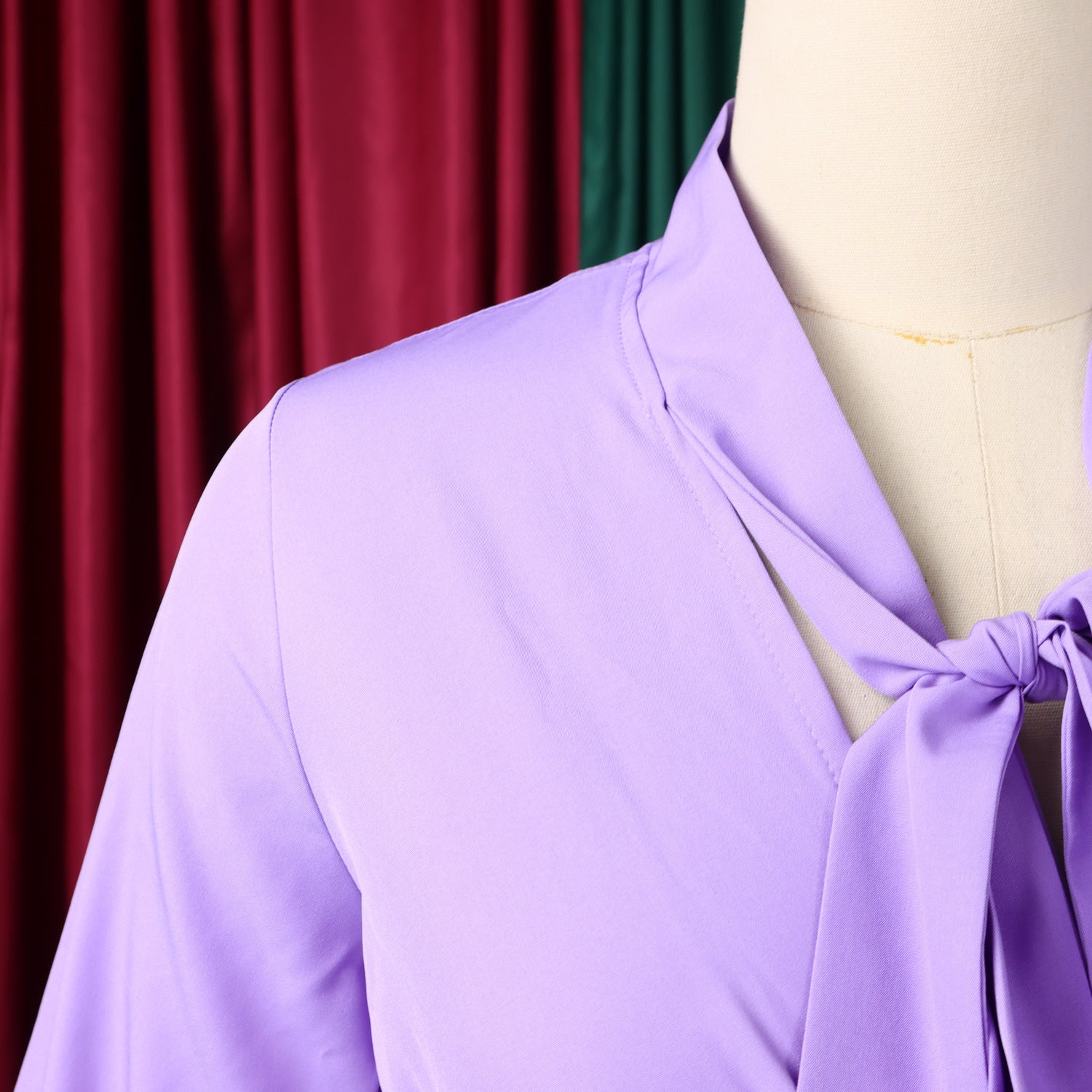 Women 3/4-sleeve tie dress with irregular pleats 13