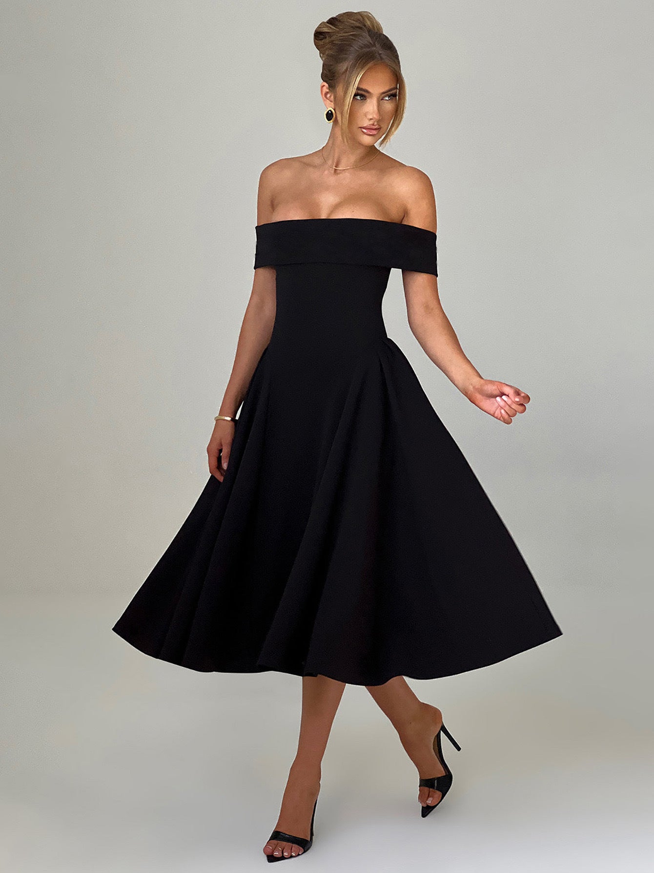 Women Elegant Solid Off Shoulder Formal Party Dress 11