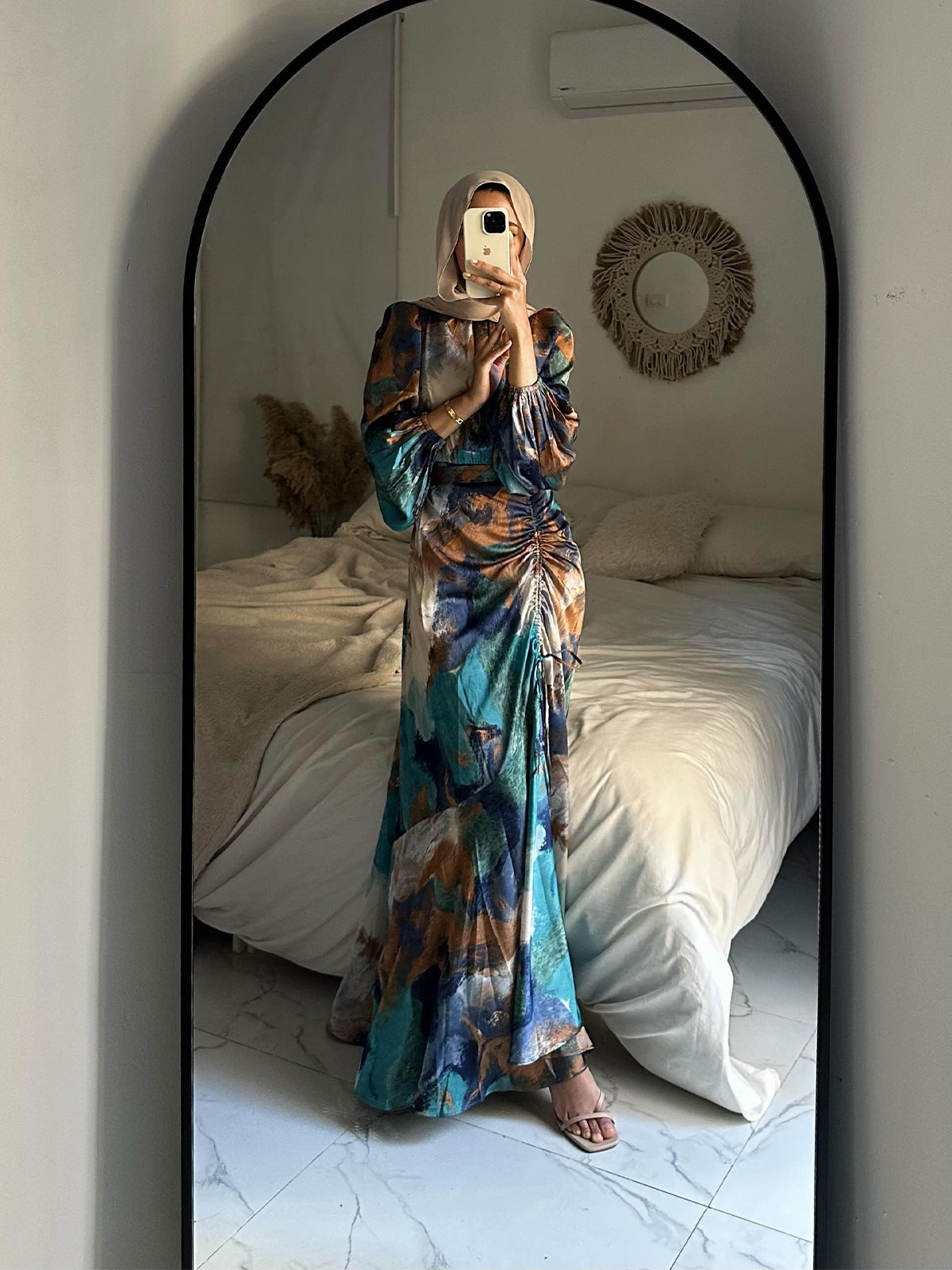 Women Pleated Long Sleeve Maxi Dress