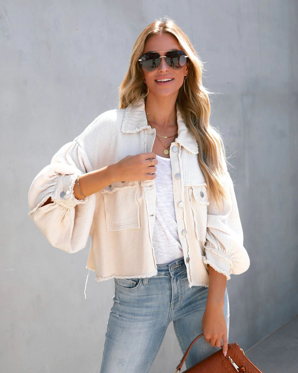 Autumn Winter Waffle Patchwork Casual Fashion Jacket 14